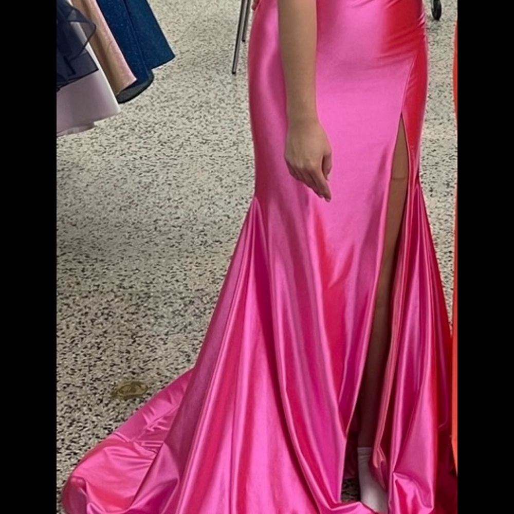 Pink Asymmetrical Ruched Sweetheart Prom Gown - Picture 3 of 5
